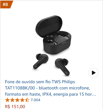 08 - Fone de Ouvido sem fio TWS Philips