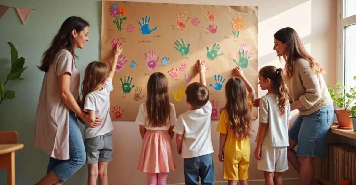 3. O Painel com Mãos, Desenhos e Assinatura das Crianças
