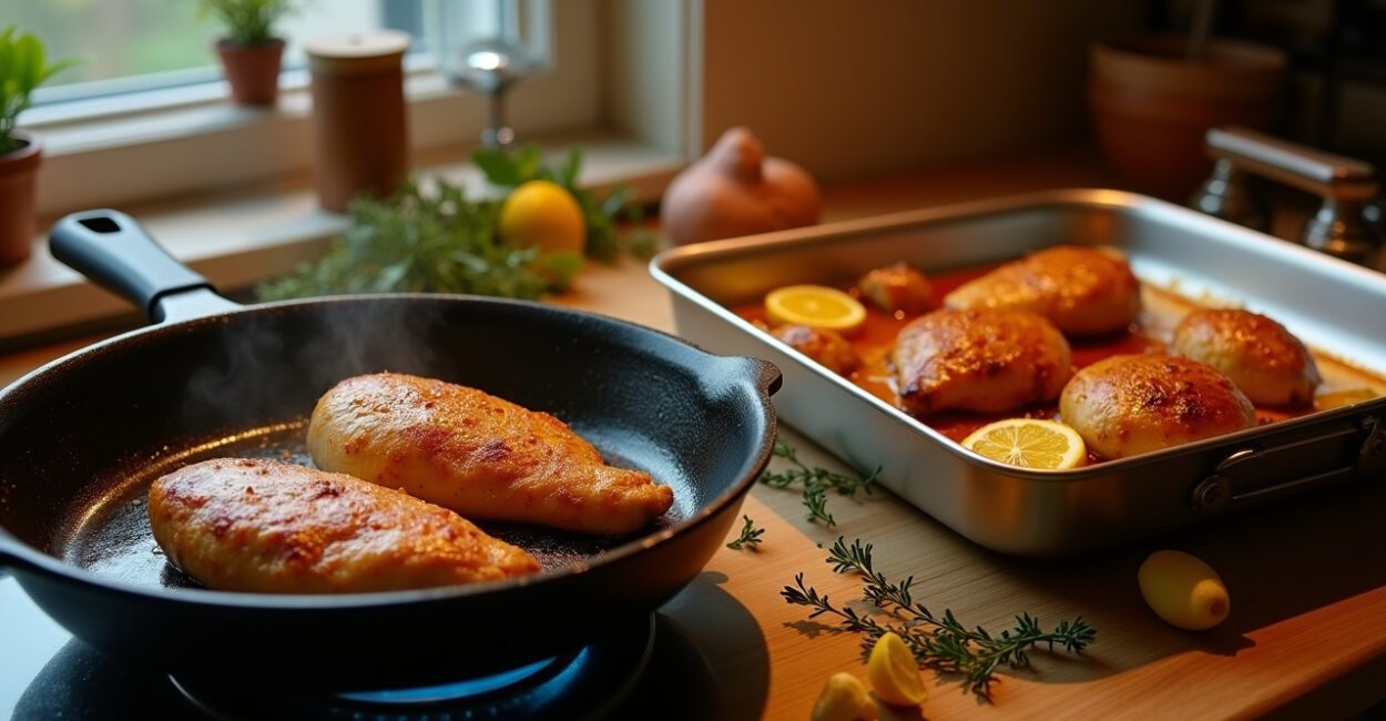 Frango na Frigideira Vs Forno para Jantar: Comparativo Rápido com Tempos, Textura e Custo para Ajudar Quem Cozinha Todo Dia Frango na Frigideira Vs Forno para Jantar: Comparativo Rápido com Tempos, Textura e Custo para Ajudar Quem Cozinha Todo Dia